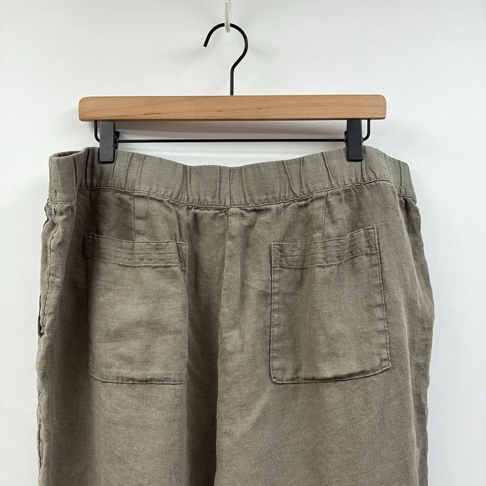 Pure J. Jill Linen High Rise Pull-On Cropped Wide Leg Pants Minimalist Green XLP - Picture 8 of 11